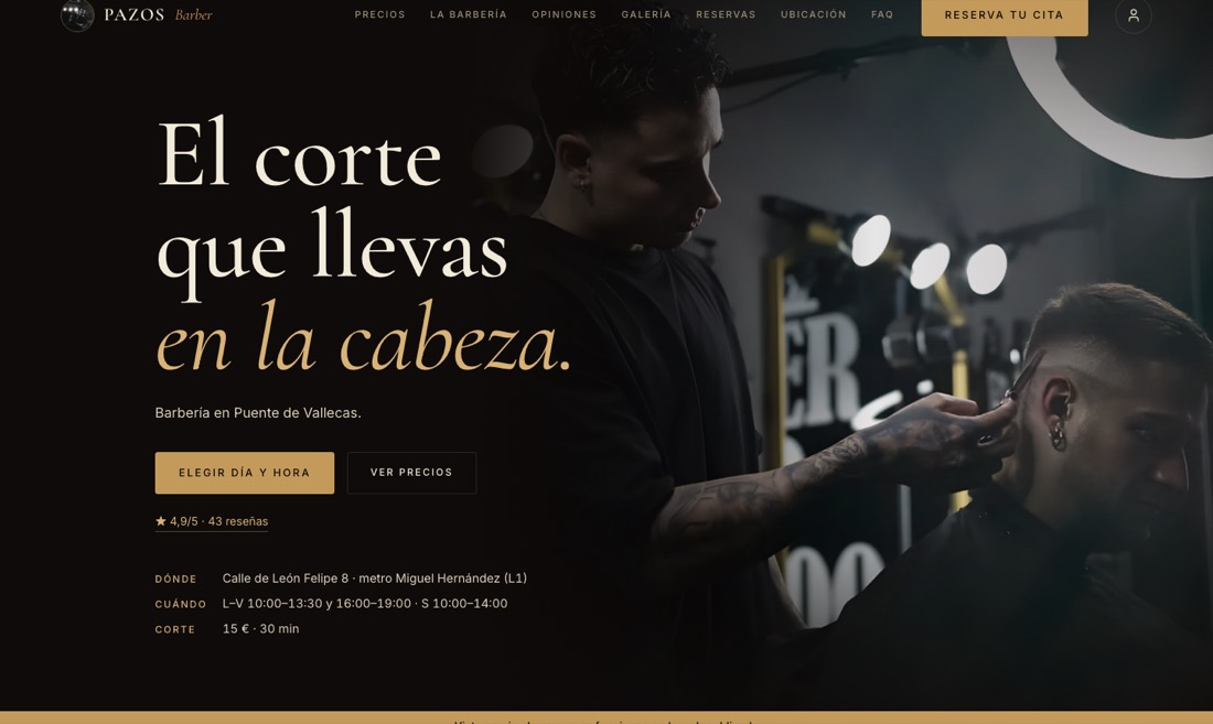 Captura de la web de Pazos Barber